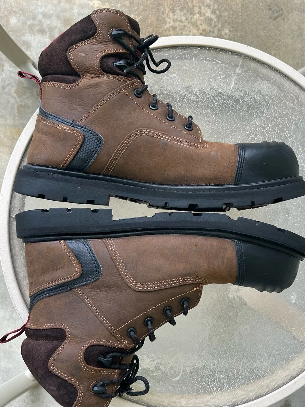 Avenger Brown Work Boots with Black 6 inch Composite Toe.